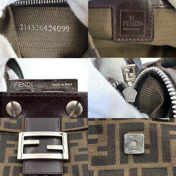 Authentic FENDI Zucca Mamma Baguette Canvas Leather Shoulder Bag Brown - Picture 9 of 11